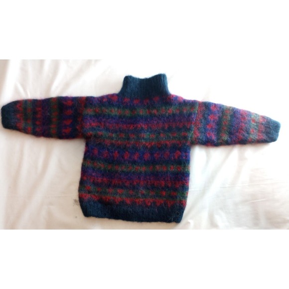 Colleen Steedman Mohair Cardigan Blue Red Bottom Collar Boys ?4T Sweater - Picture 7 of 8